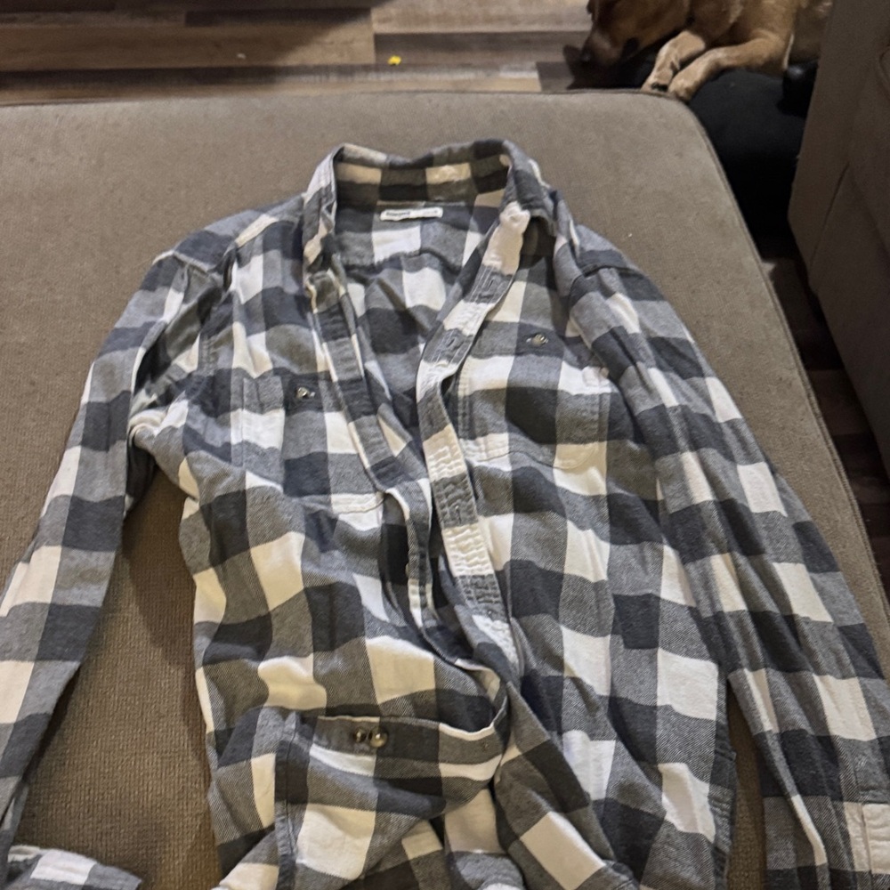 Sonoma Gray and White Plaid Button-Down Shirt